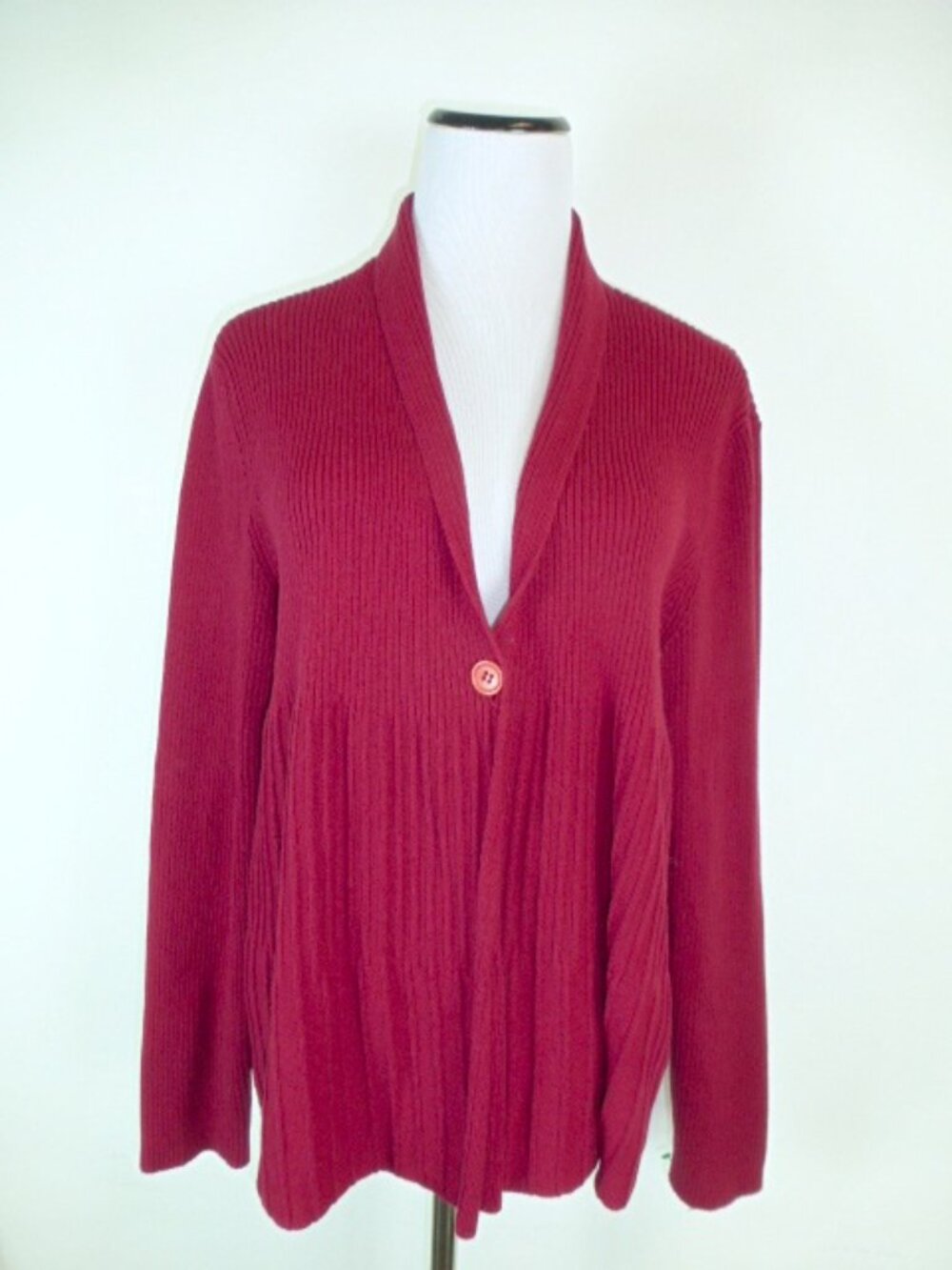 Eileen Fisher red drape cotton cardigan sweater L
